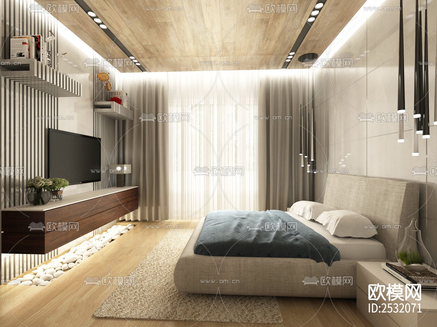 大平层豪宅样板间CAD施工图下载（渲染图2）