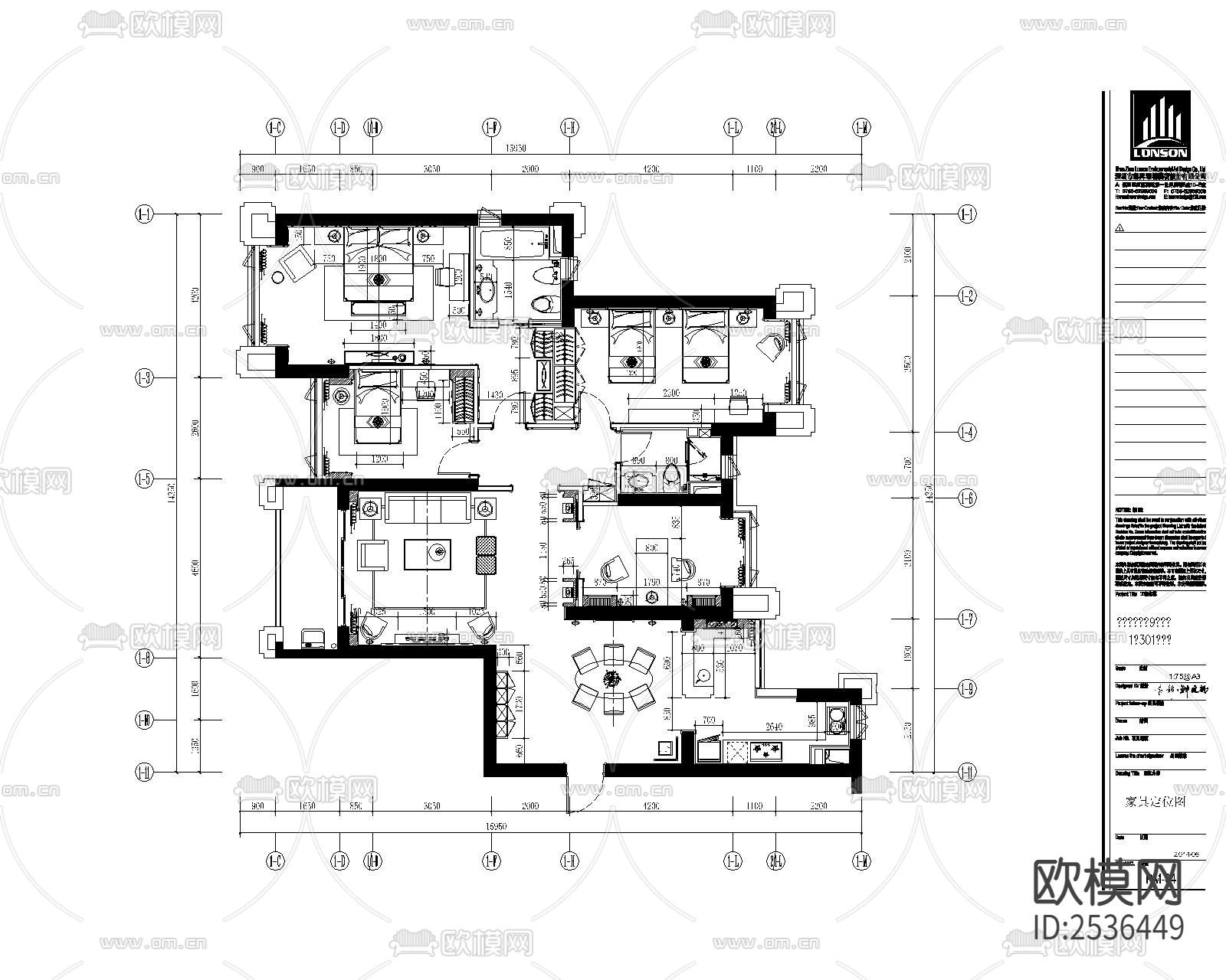 大平层豪宅样板间CAD施工图下载（渲染图1）