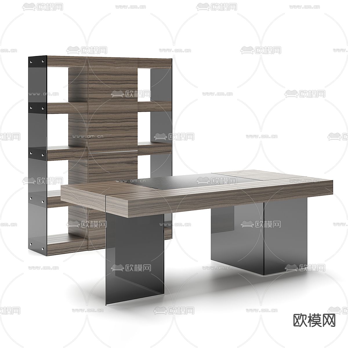 现代班台桌su模型下载（渲染图1）