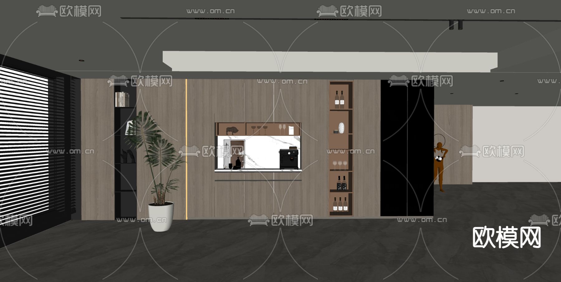 现代酒柜su模型下载（渲染图2）