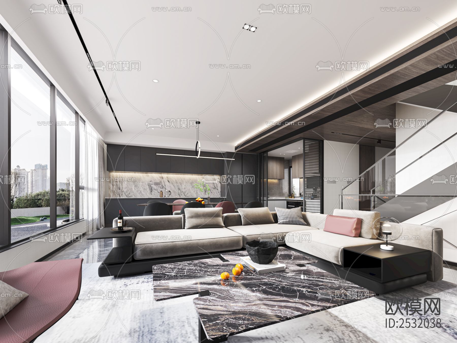 现代大平层豪宅样板间cad施工图下载（渲染图4）