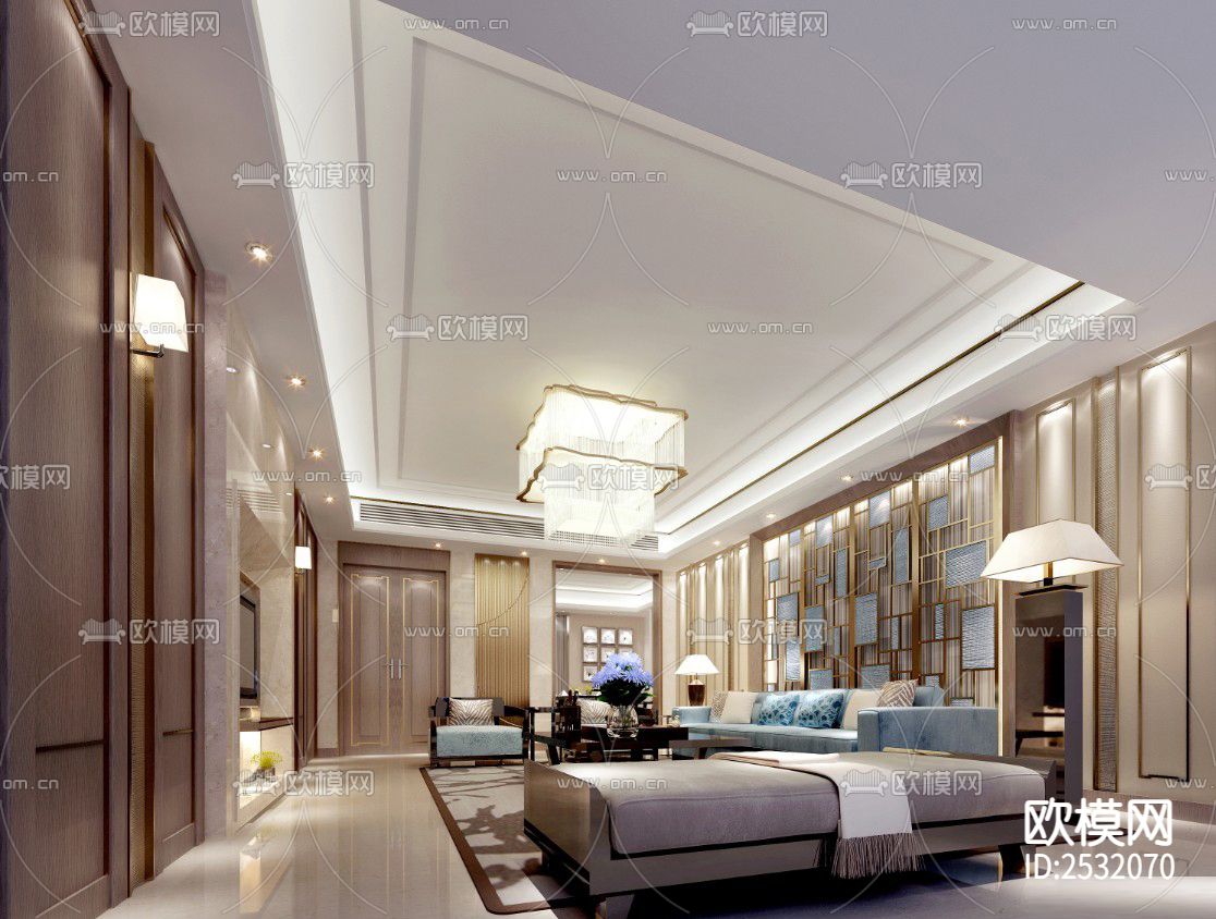 大平层豪宅样板间CAD施工图下载（渲染图3）