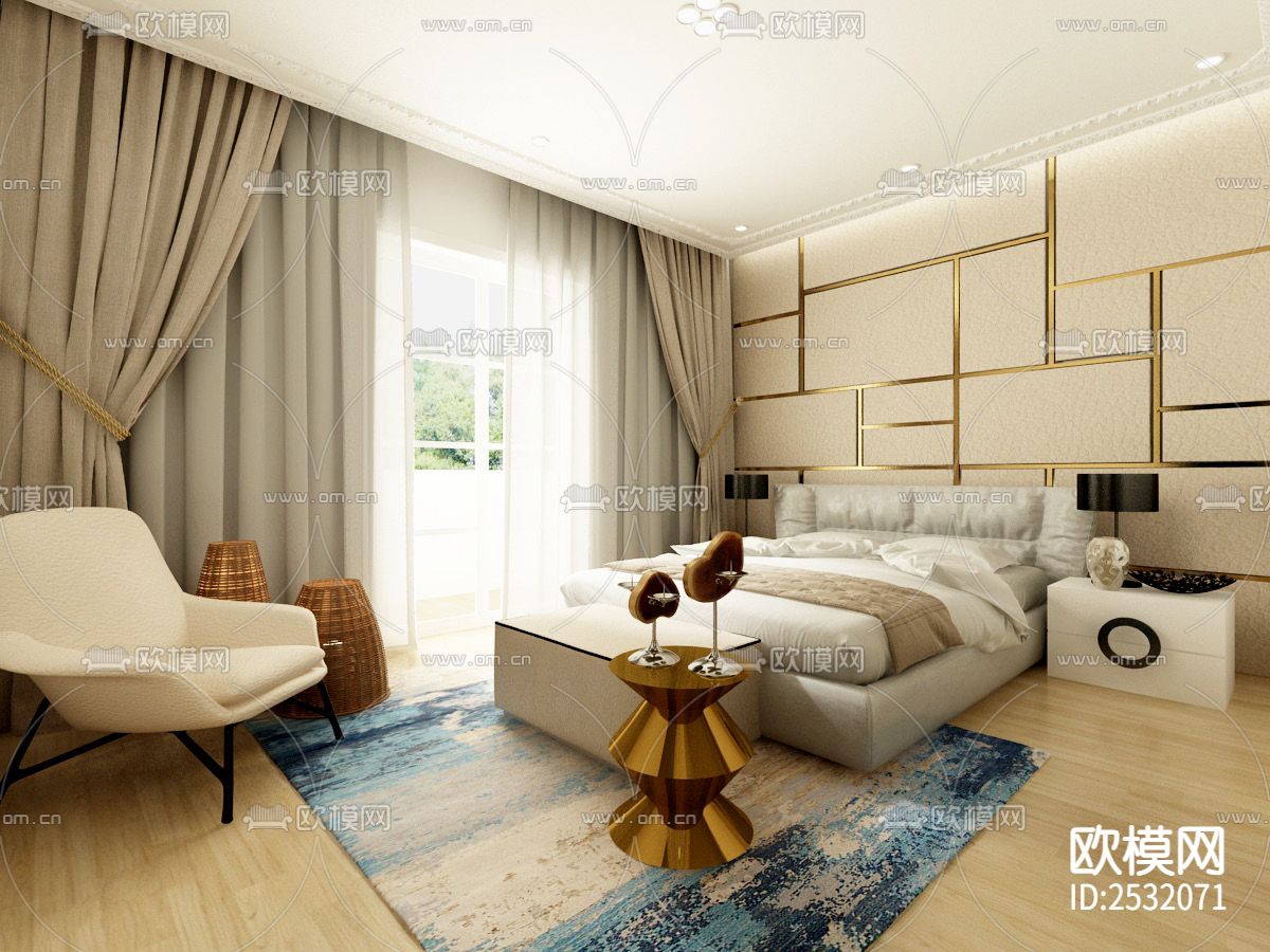 大平层豪宅样板间CAD施工图下载（渲染图4）