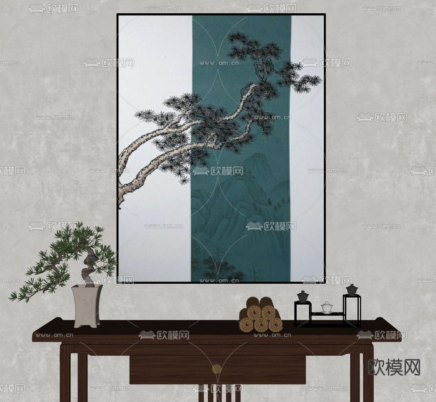 新中式装饰画su模型