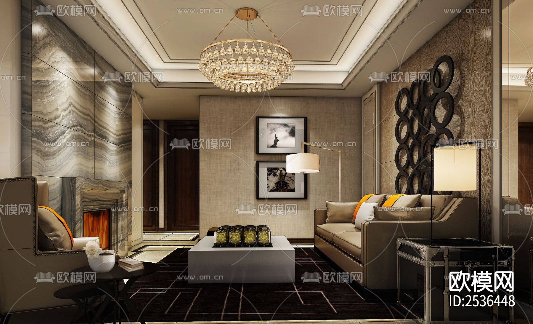 大平层豪宅样板间CAD施工图下载（渲染图3）