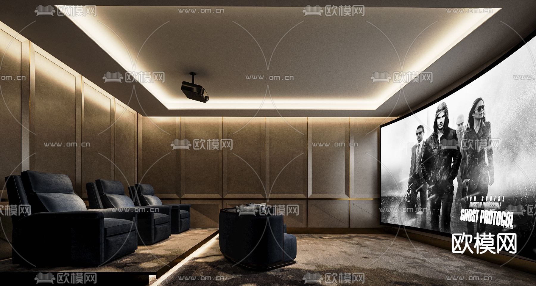 现代影音室 私人影院su模型下载