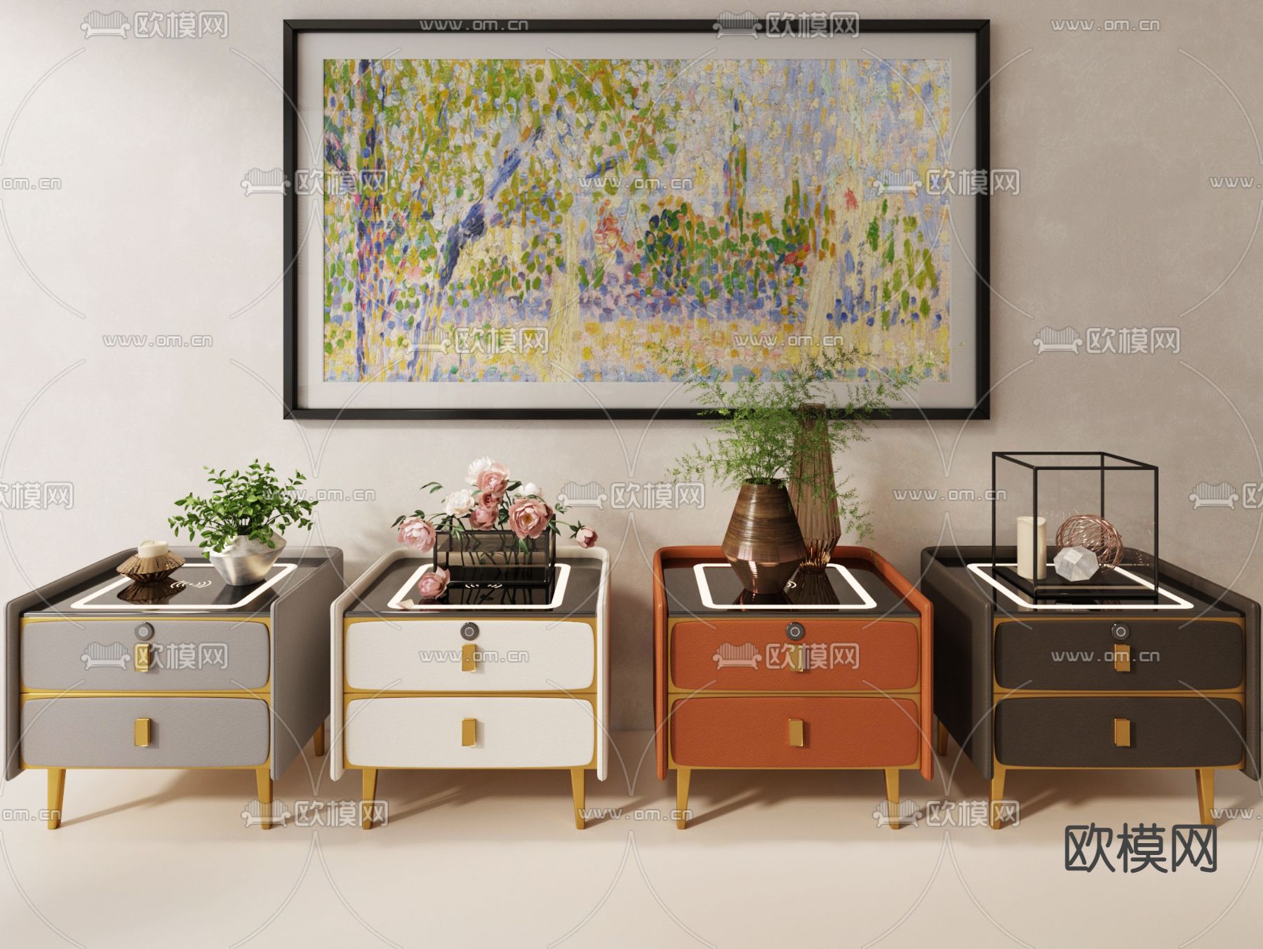 现代床头柜3d模型下载