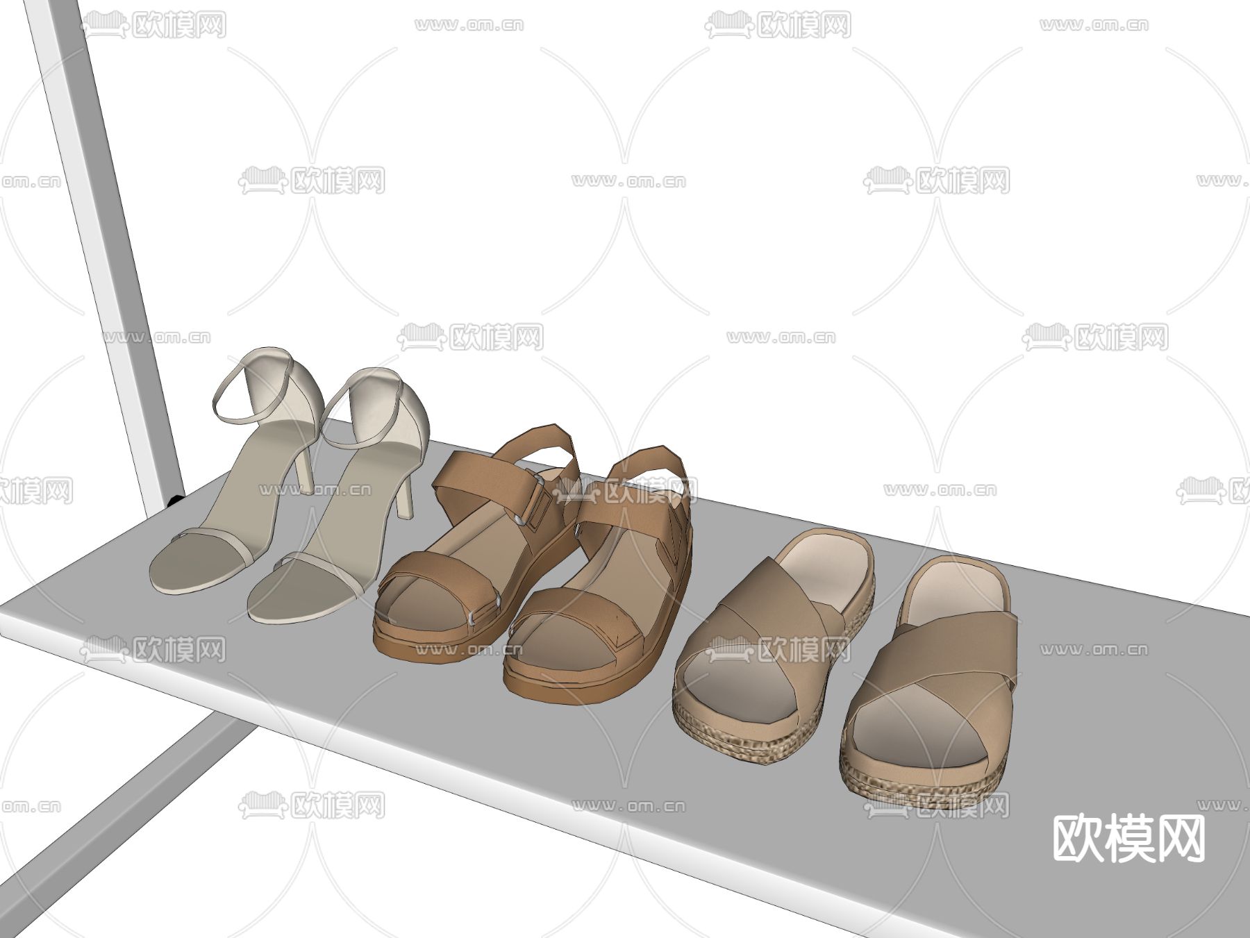 现代女士高跟鞋 拖鞋 凉鞋su模型下载（渲染图2）