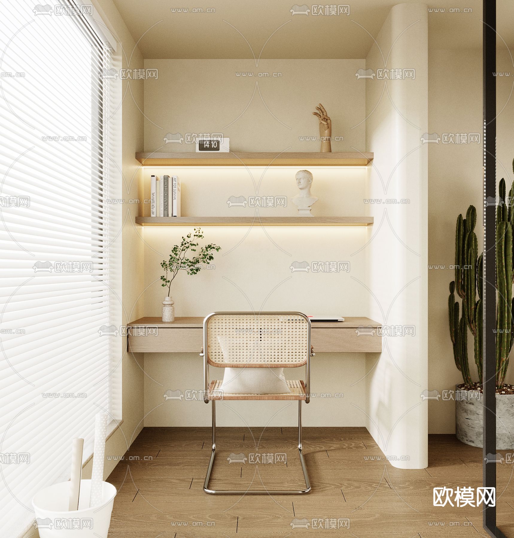 奶油风书桌椅 学习桌3d模型下载