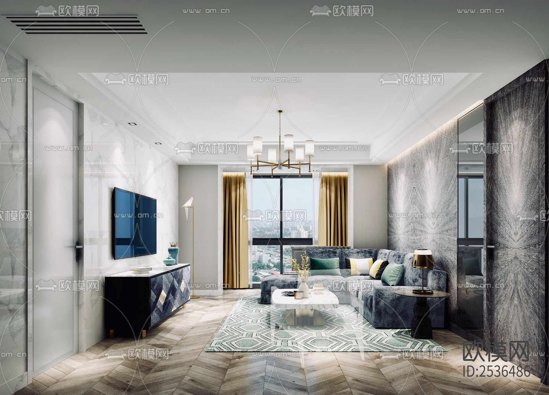 现代大平层豪宅样板间CAD施工图下载（渲染图4）