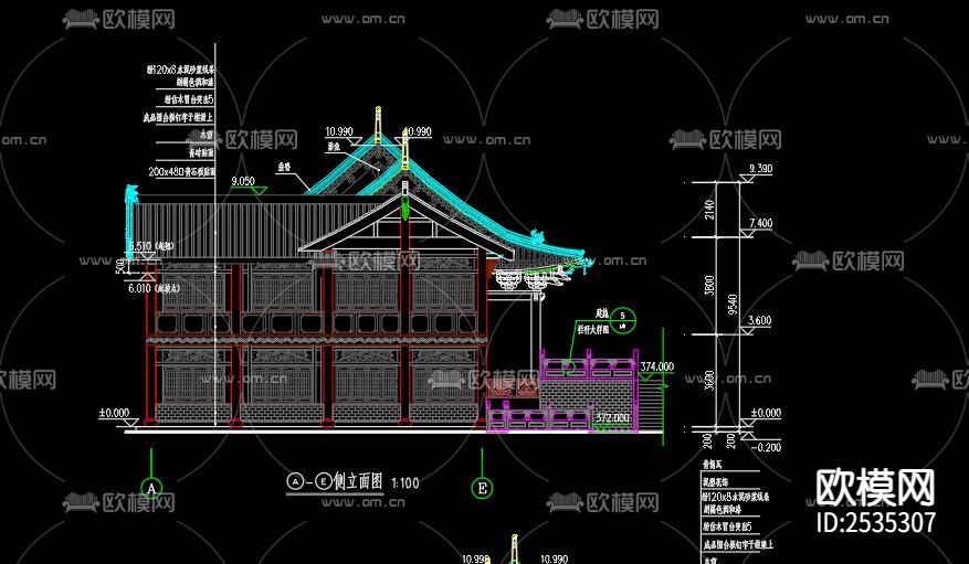 古戏台建筑CAD施工图下载（渲染图6）