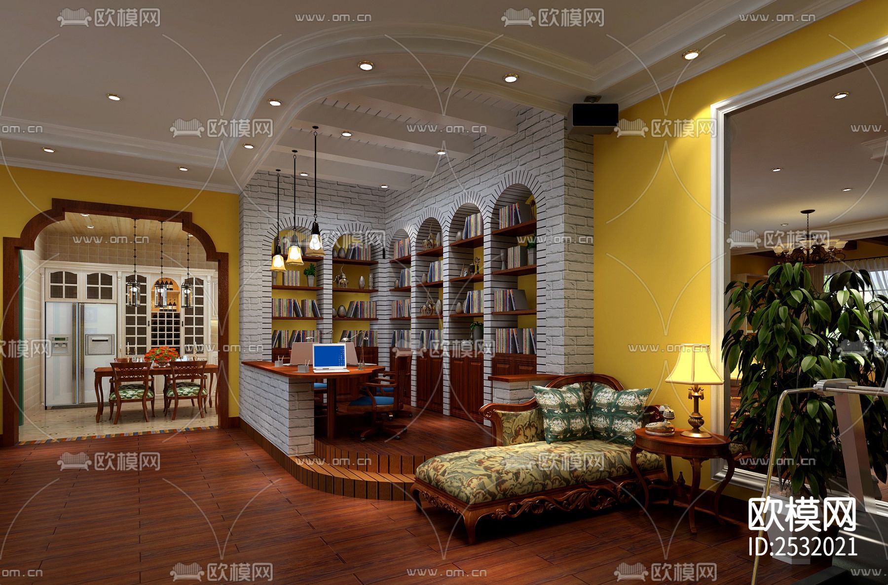 美式大平层豪宅样板间cad施工图下载（渲染图3）