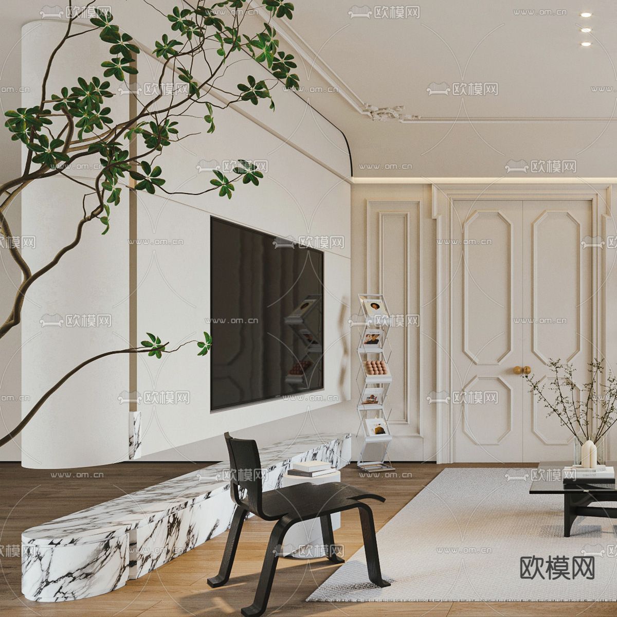 法式客厅3d模型下载（渲染图2）