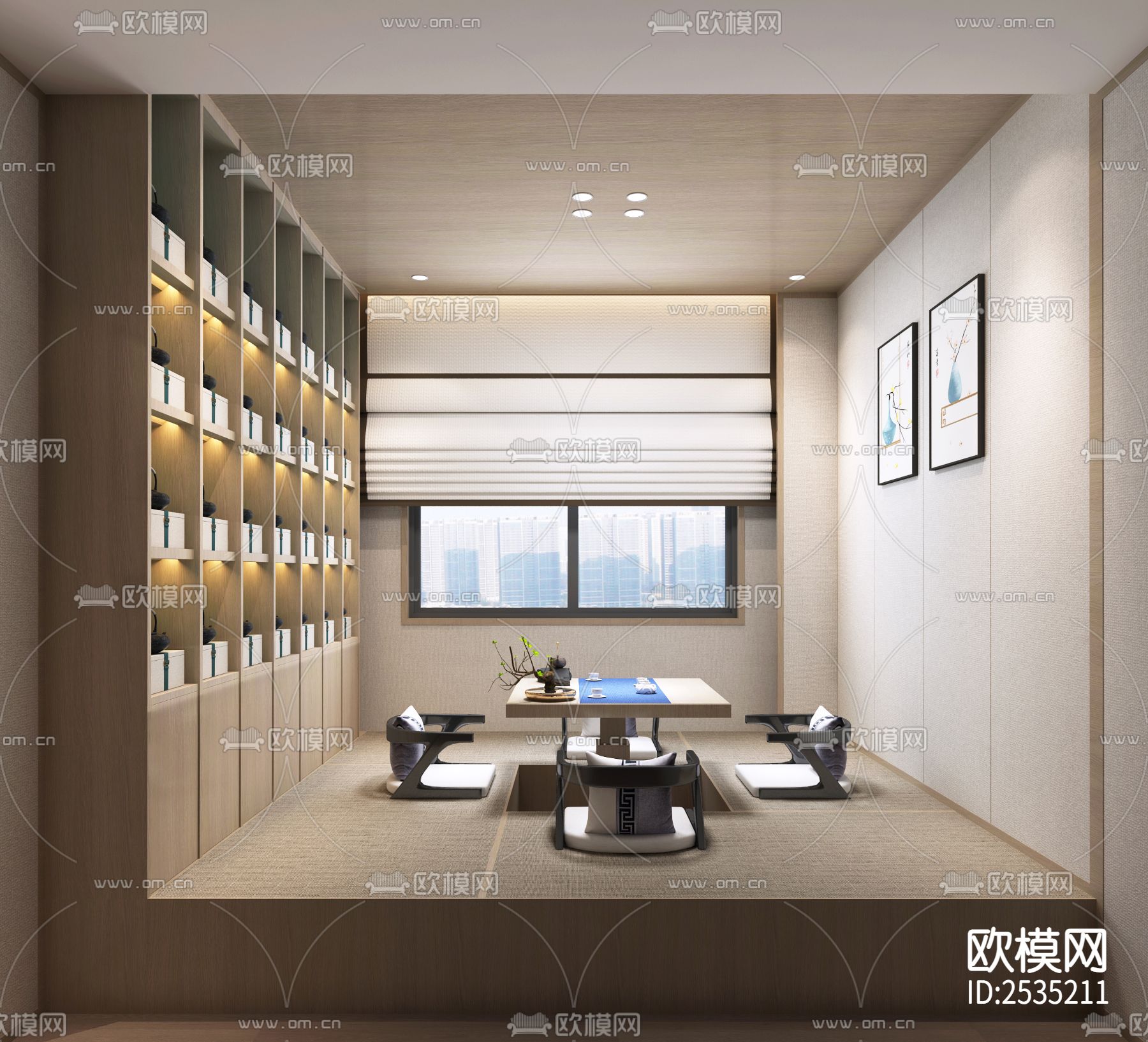 新中式家居CAD施工图下载（渲染图3）