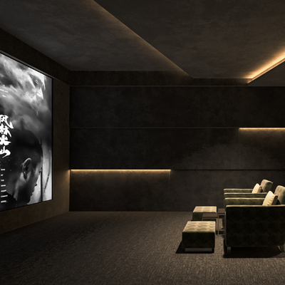  现代影音室 私人影院su模型 