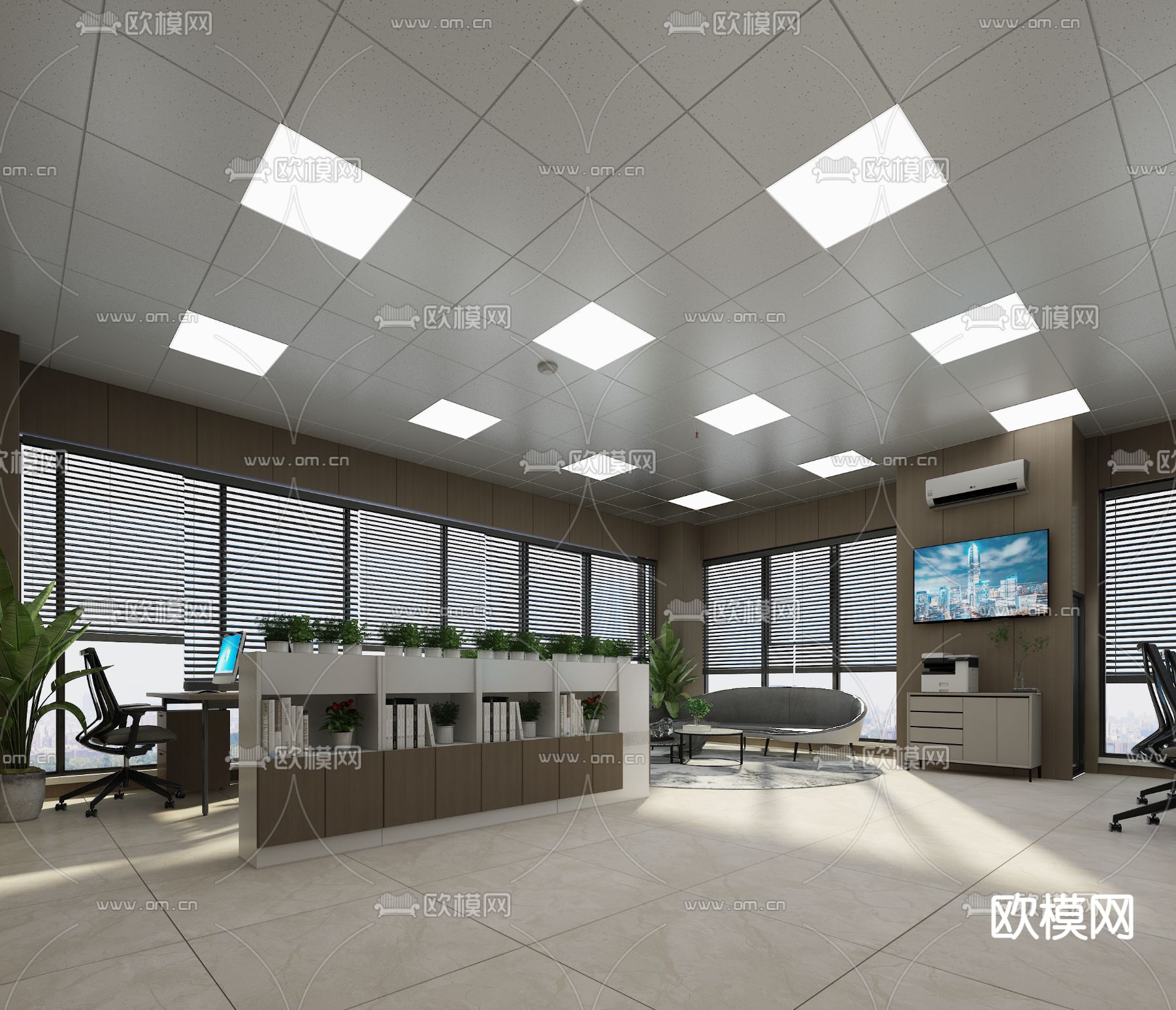 公共办公区 办公室免费3d模型下载（渲染图2）