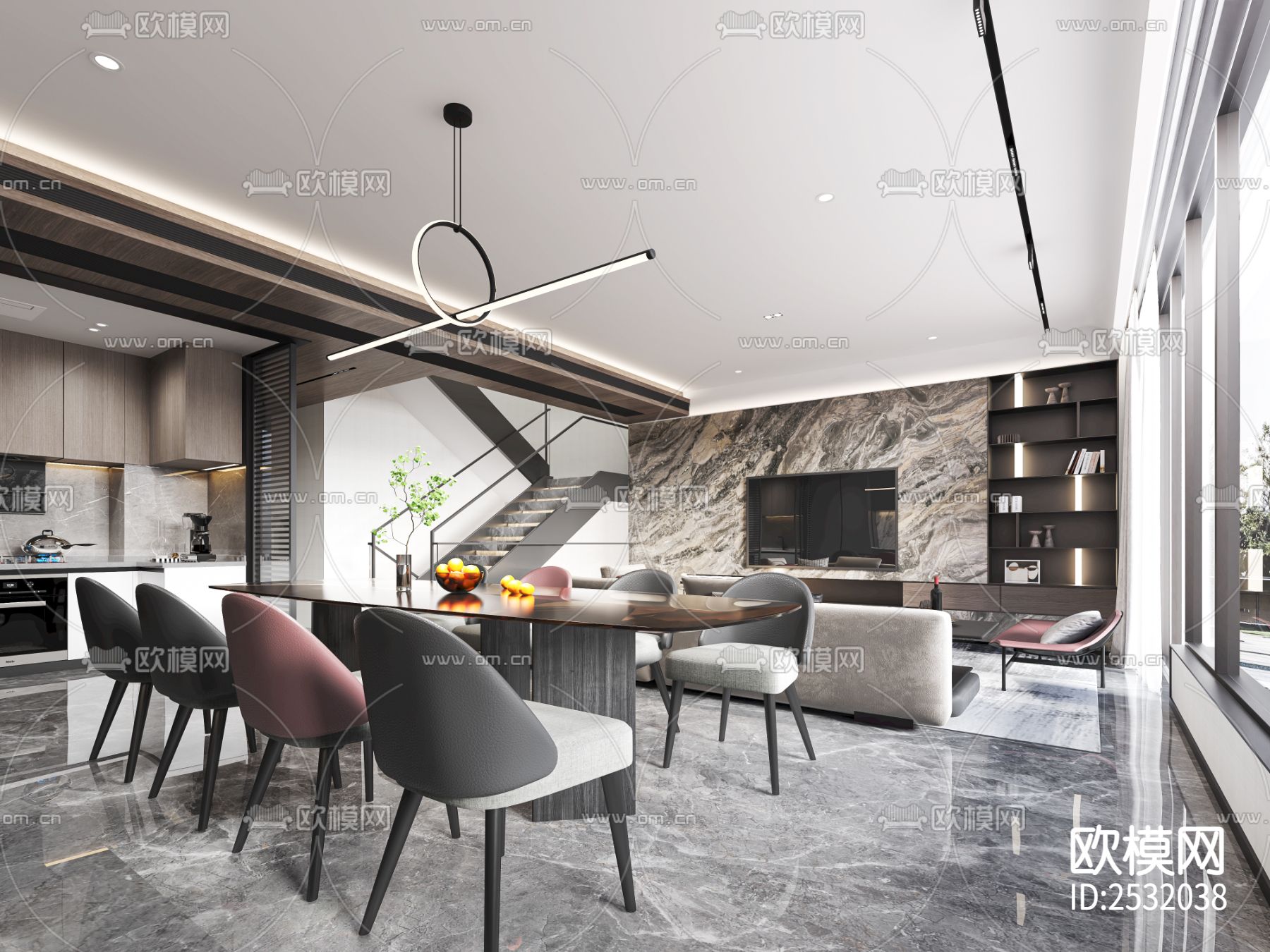 现代大平层豪宅样板间cad施工图下载（渲染图2）