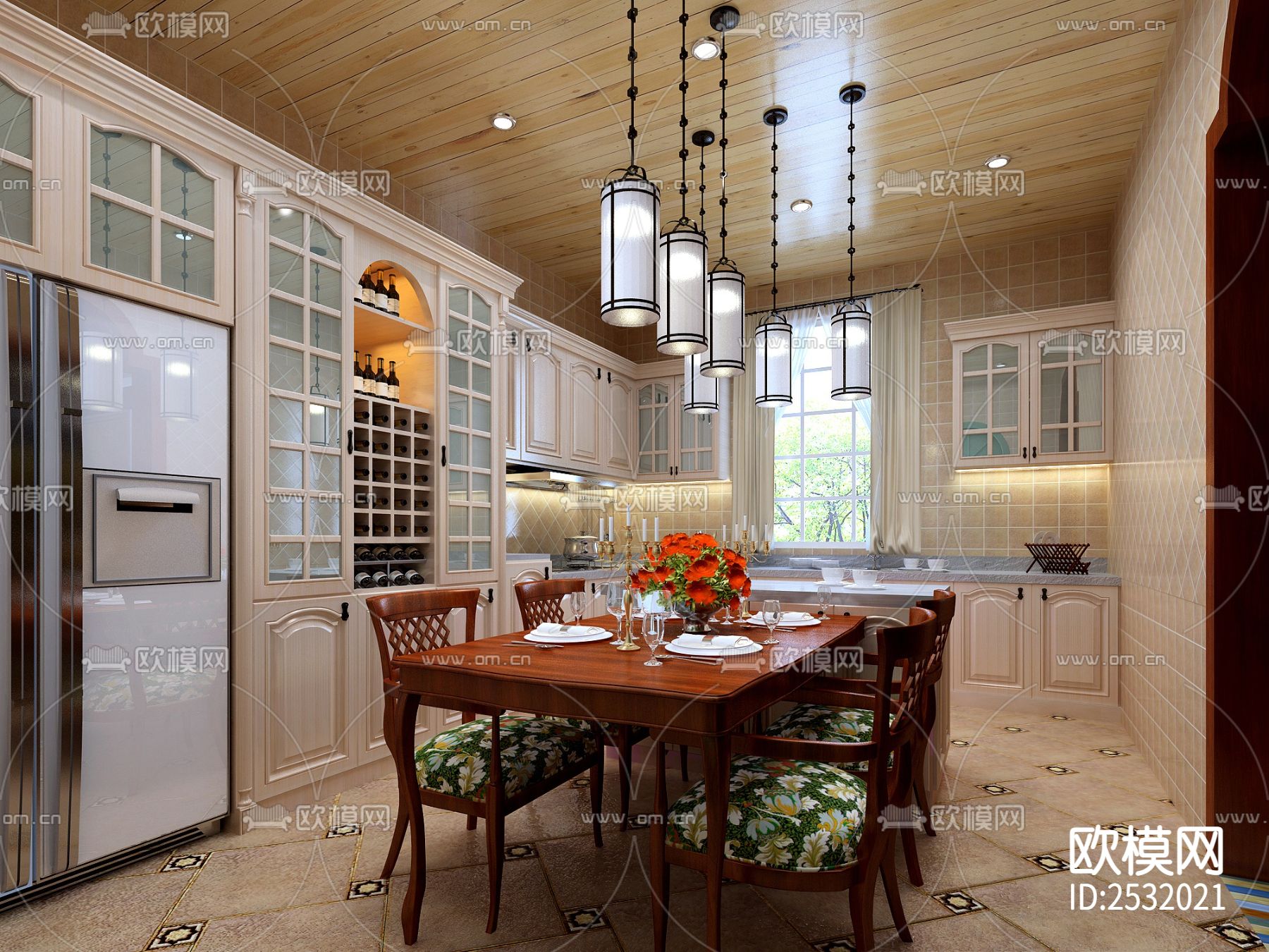 美式大平层豪宅样板间cad施工图下载（渲染图4）