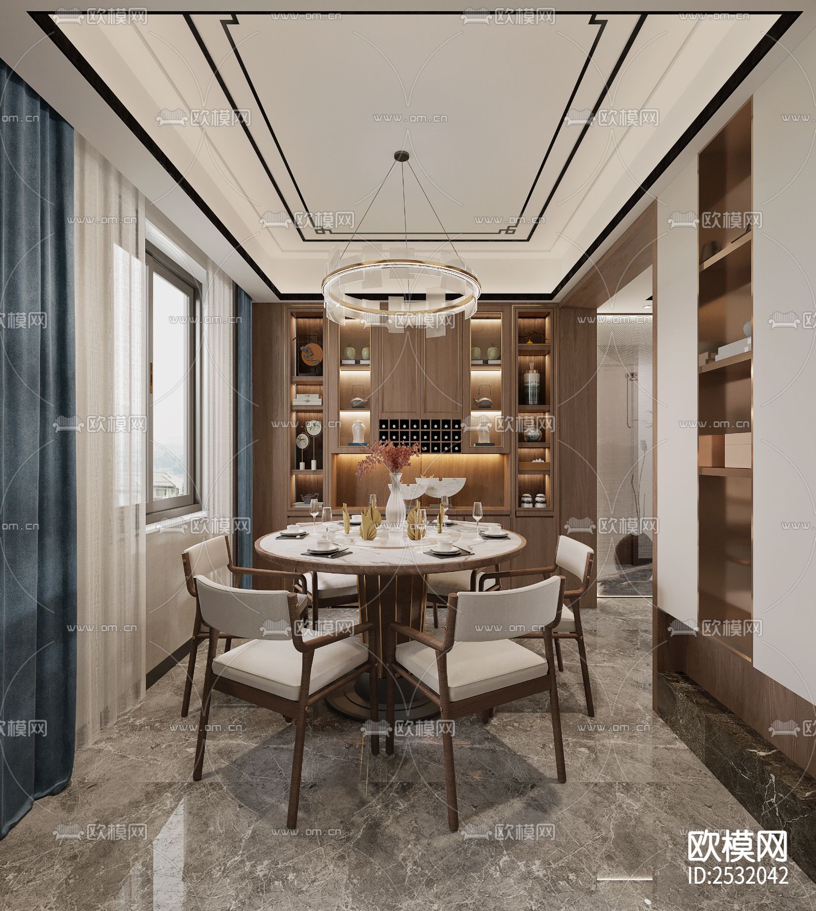 新中式大平层豪宅样板间cad施工图-免费3dmax模型库-欧模网