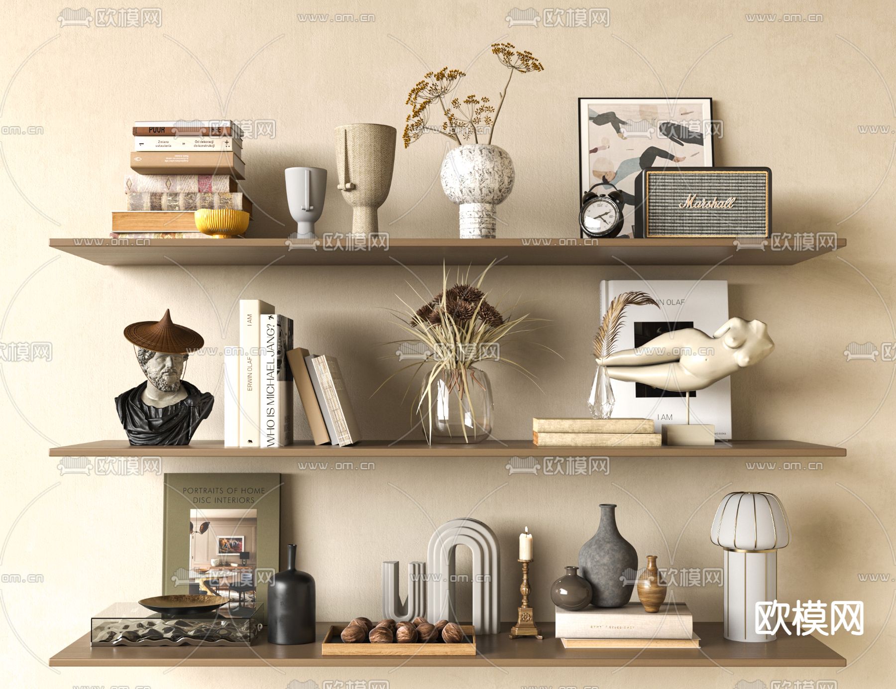 侘寂风装饰品 书籍雕塑3d模型下载