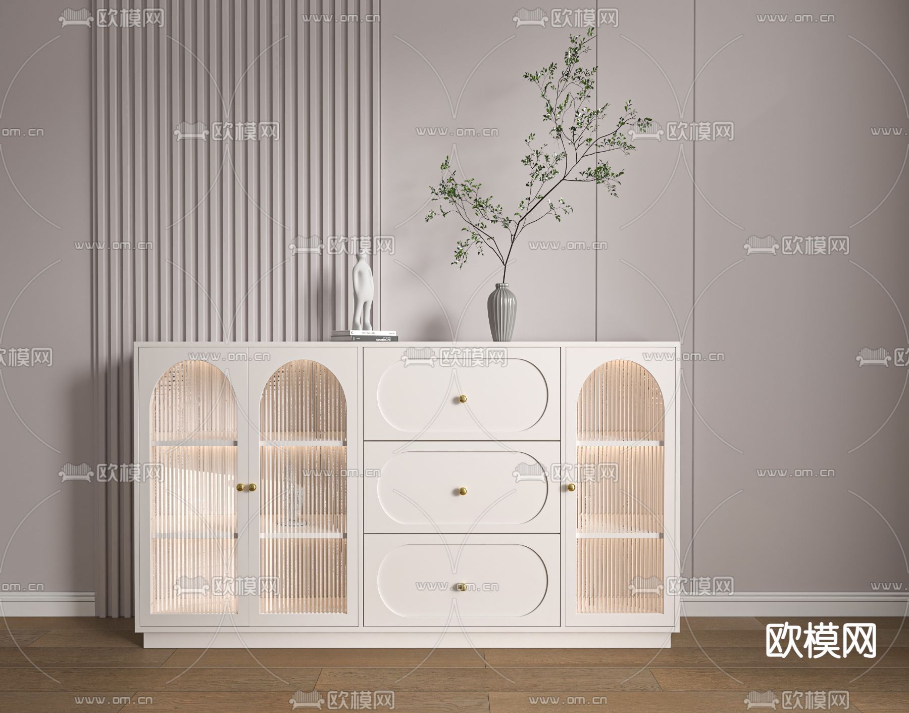 奶油风餐边柜3d模型下载