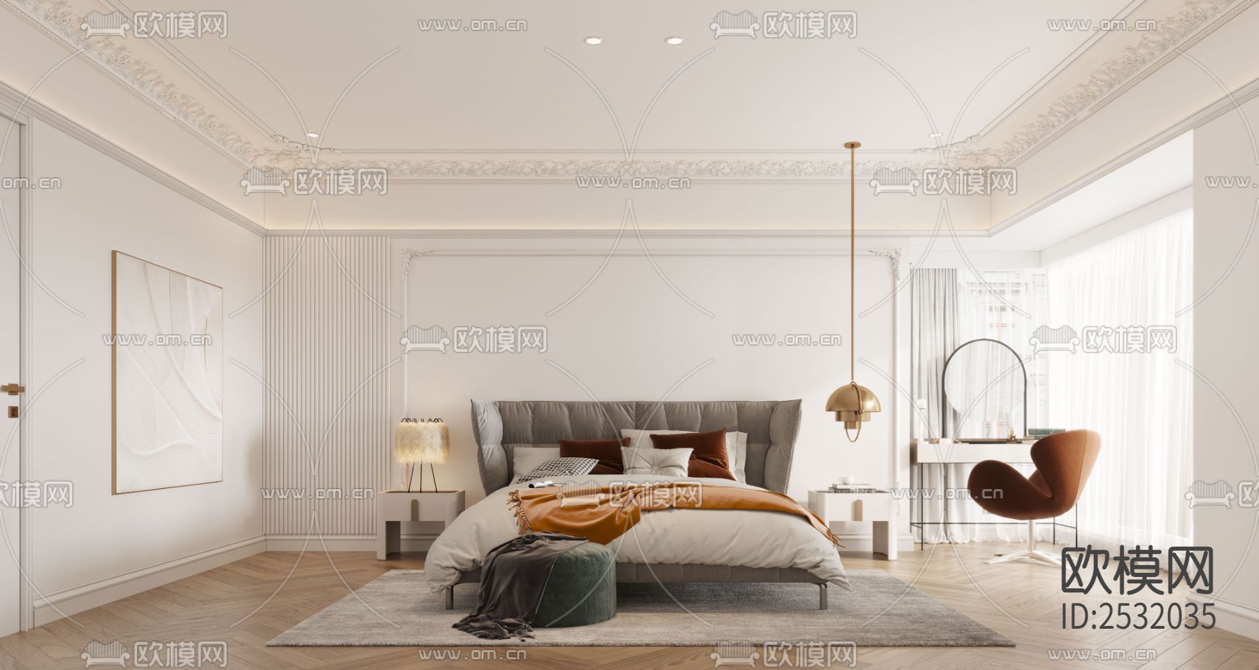 现代大平层豪宅样板间cad施工图下载（渲染图3）