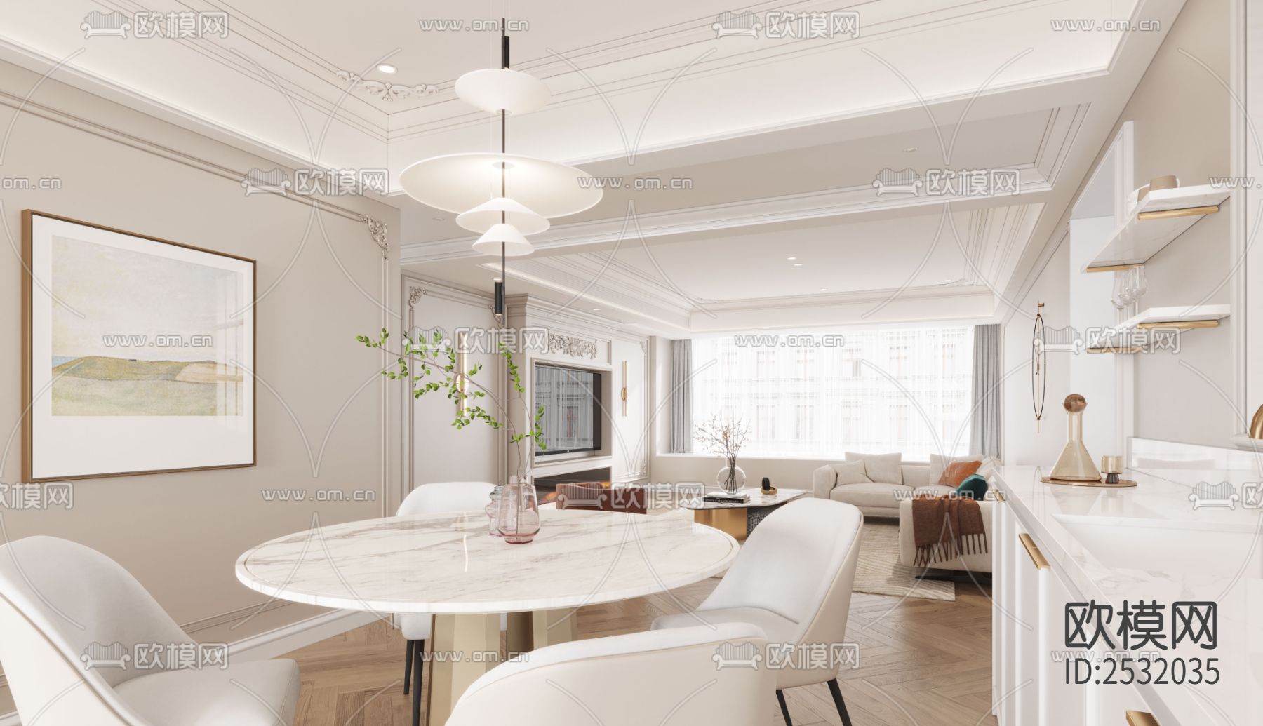 现代大平层豪宅样板间cad施工图下载（渲染图6）