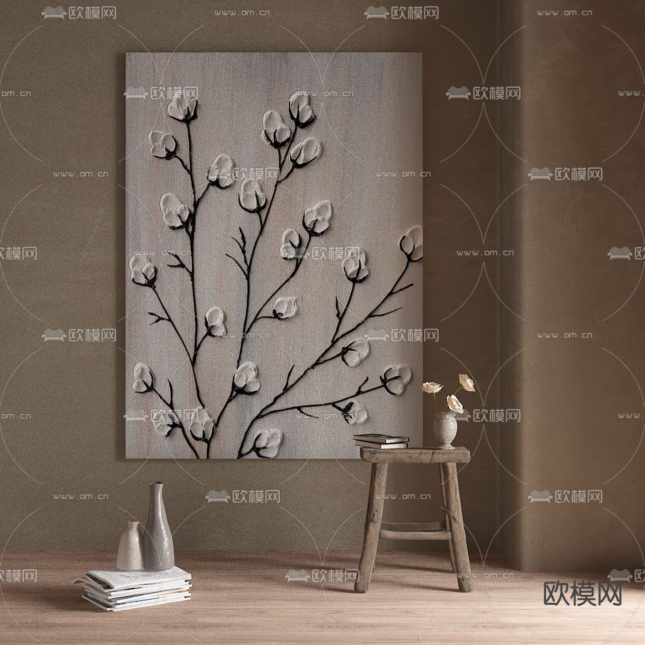 侘寂风装饰画su模型下载（渲染图1）