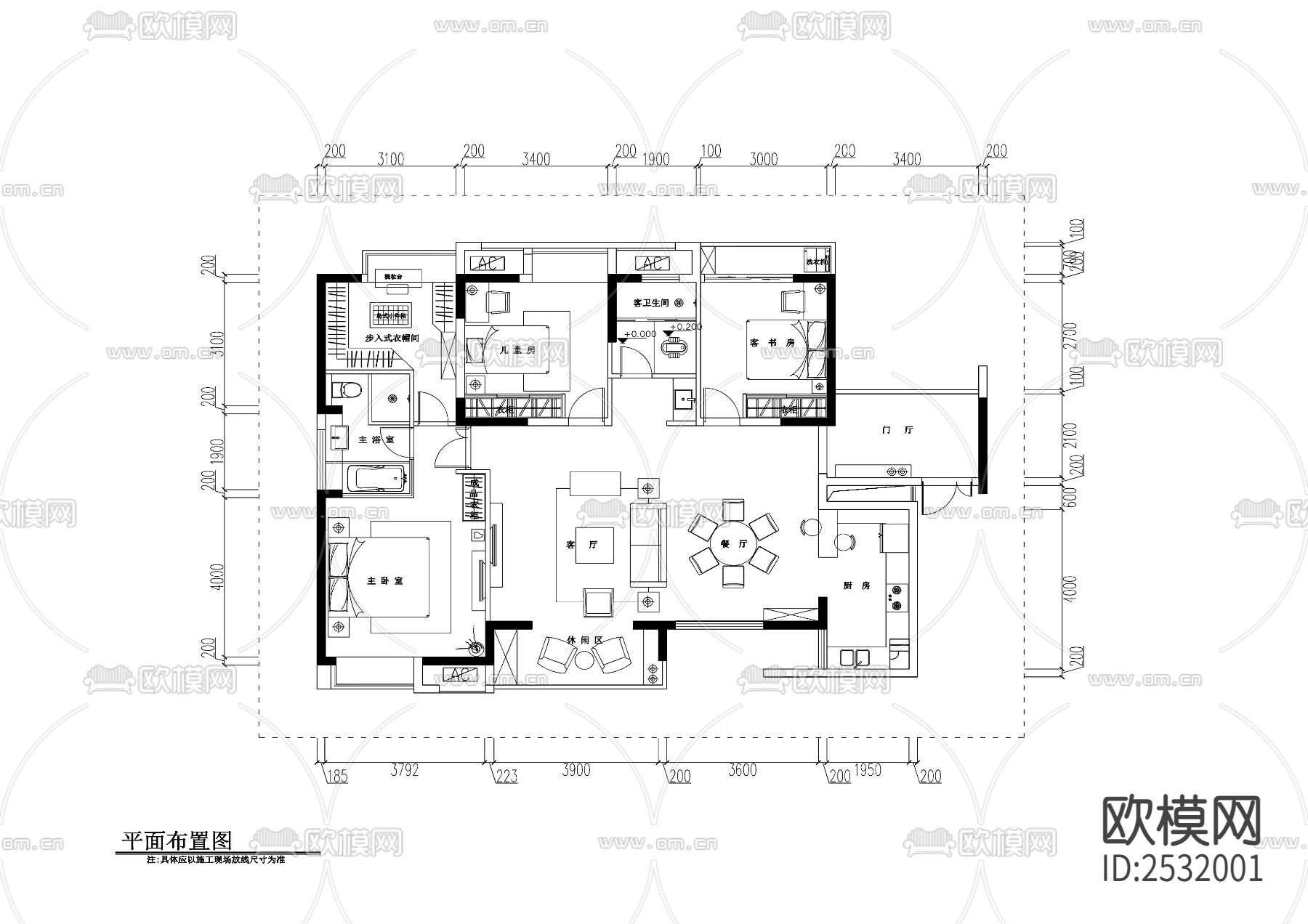 欧式大平层豪宅样板间cad施工图下载（渲染图6）