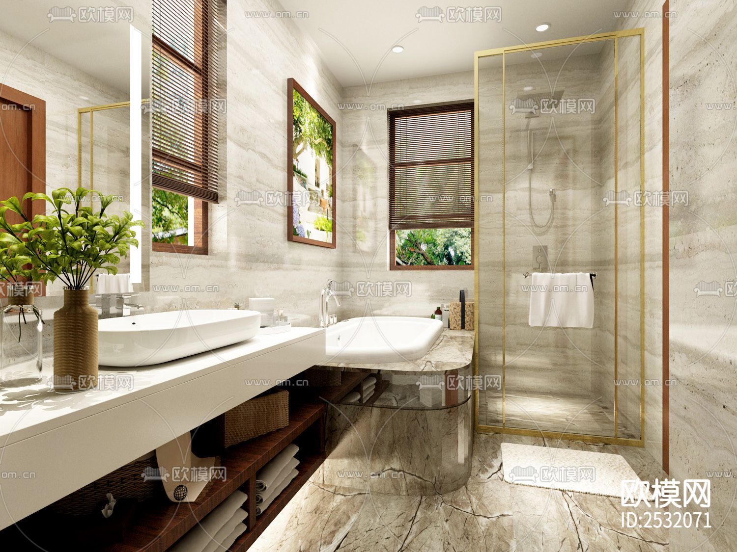 大平层豪宅样板间CAD施工图下载（渲染图3）