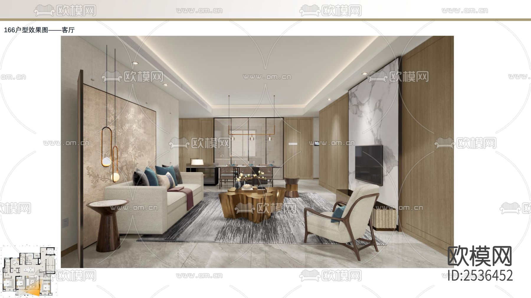 大平层豪宅样板间CAD施工图下载（渲染图4）