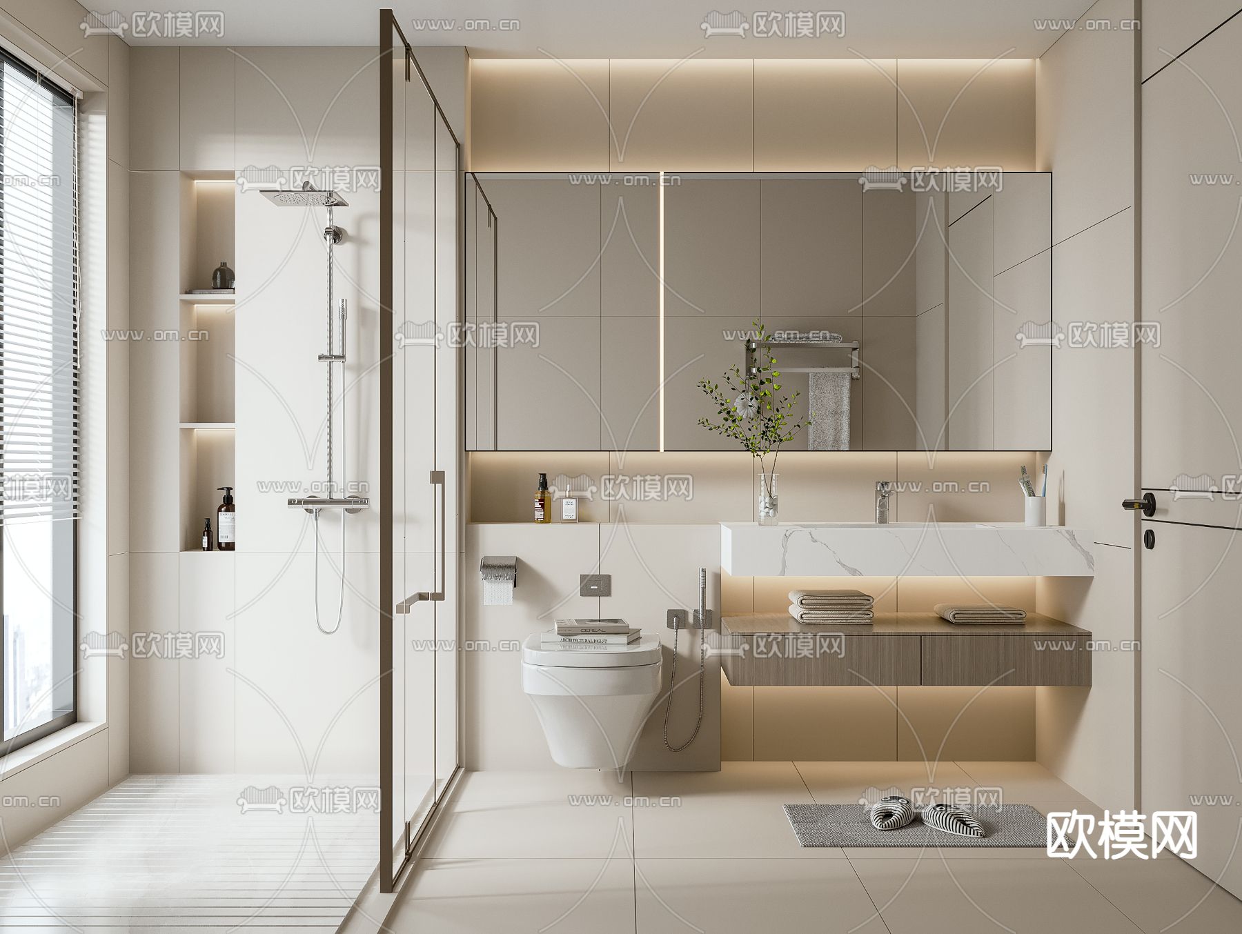 奶油风卫生间 浴室3d模型下载