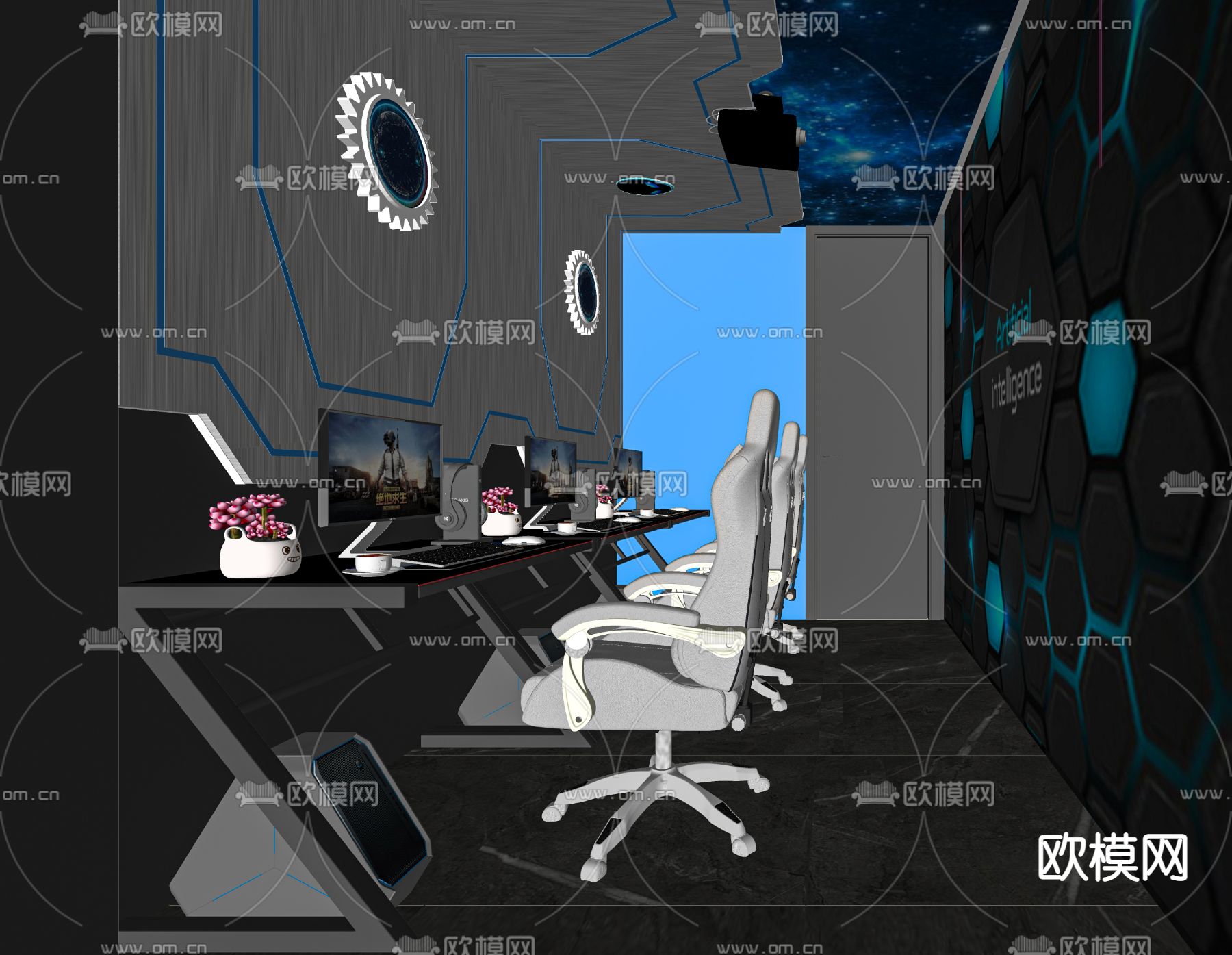 现代电竞包间 电竞房su模型下载（渲染图2）