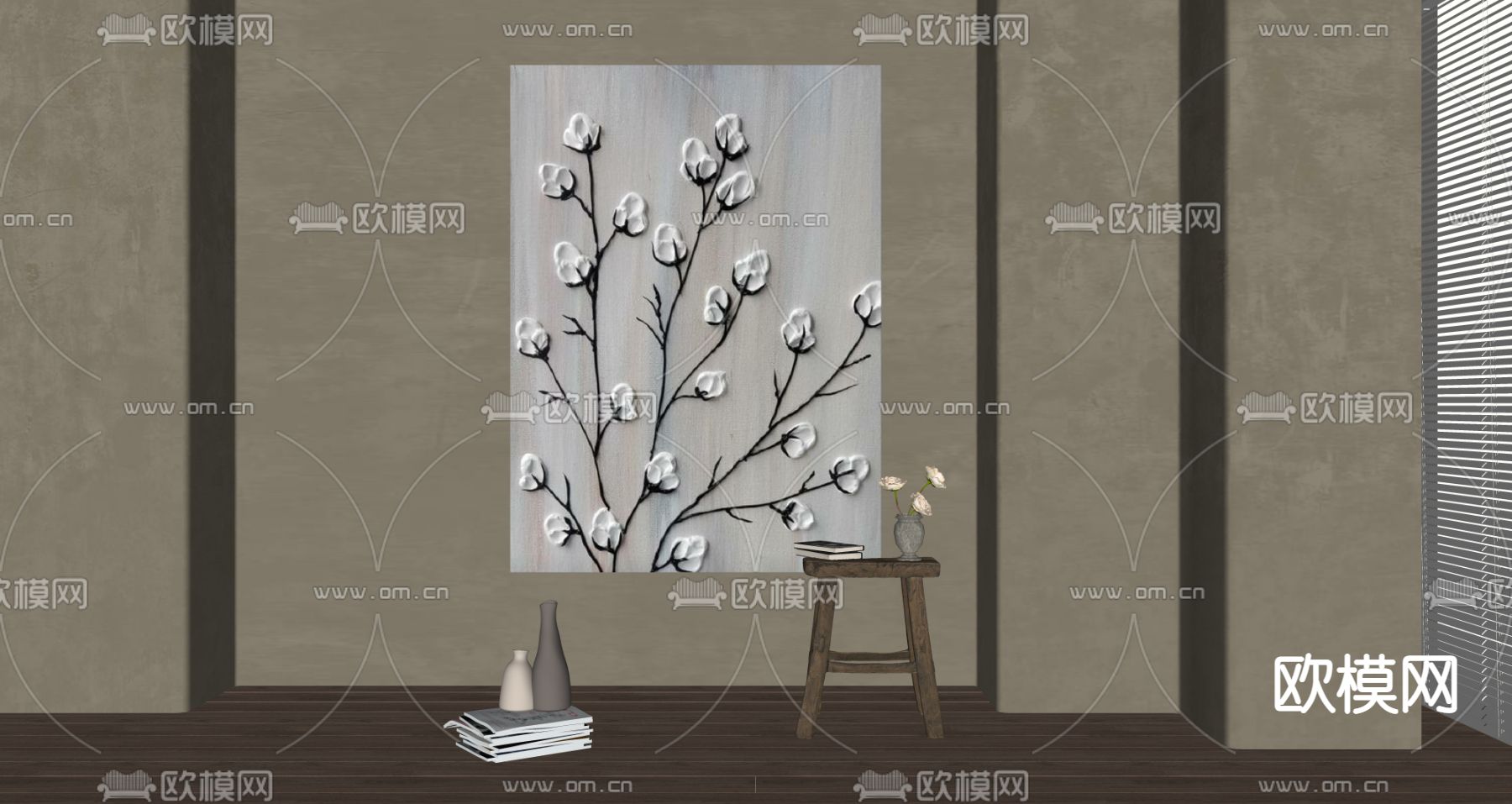 侘寂风装饰画su模型下载（渲染图2）
