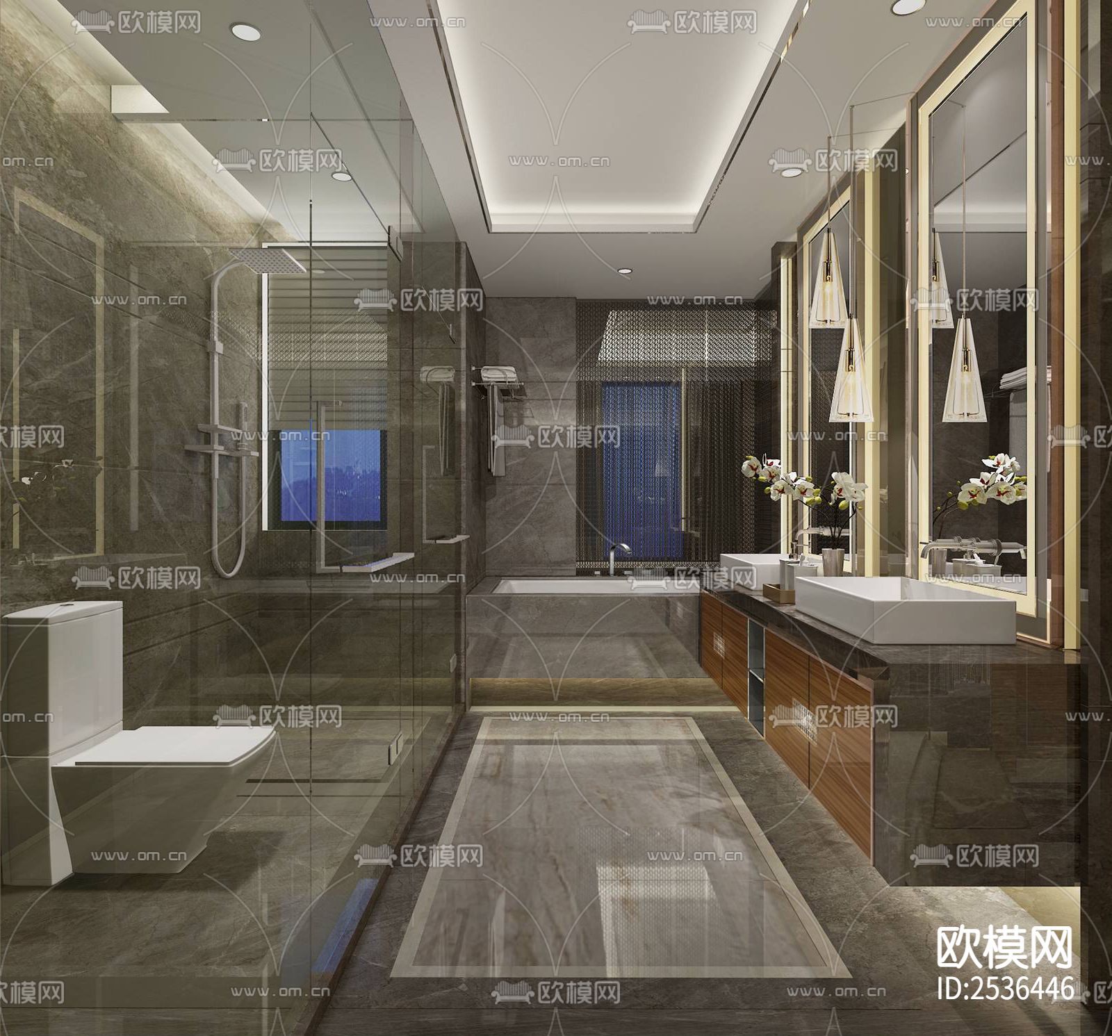 大平层豪宅样板间CAD施工图下载（渲染图2）