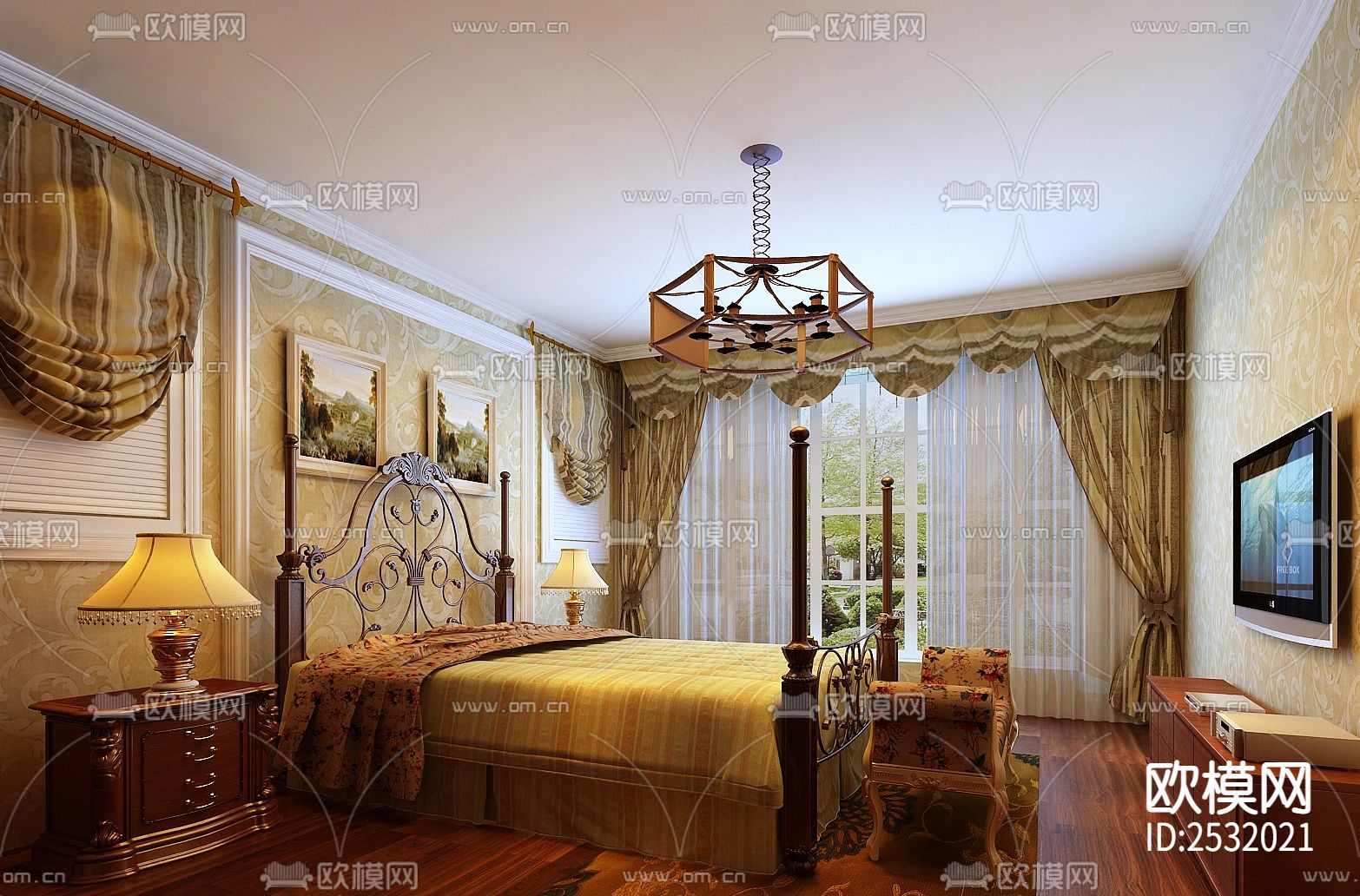 美式大平层豪宅样板间cad施工图下载（渲染图1）