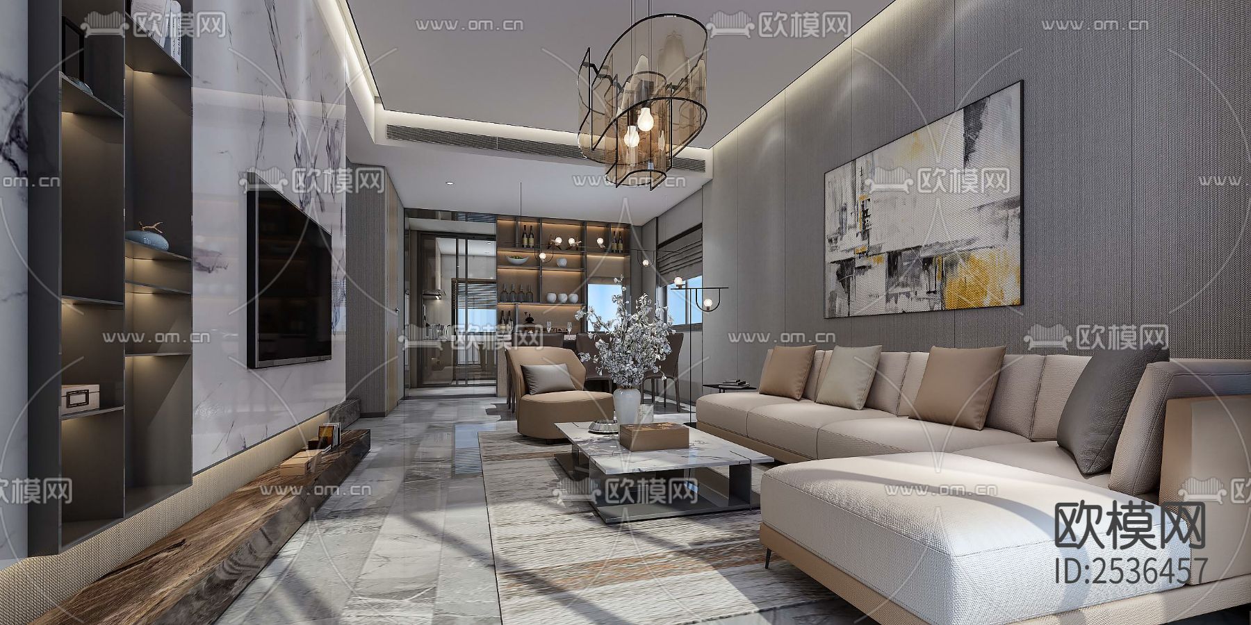 大平层豪宅样板间CAD施工图下载（渲染图9）