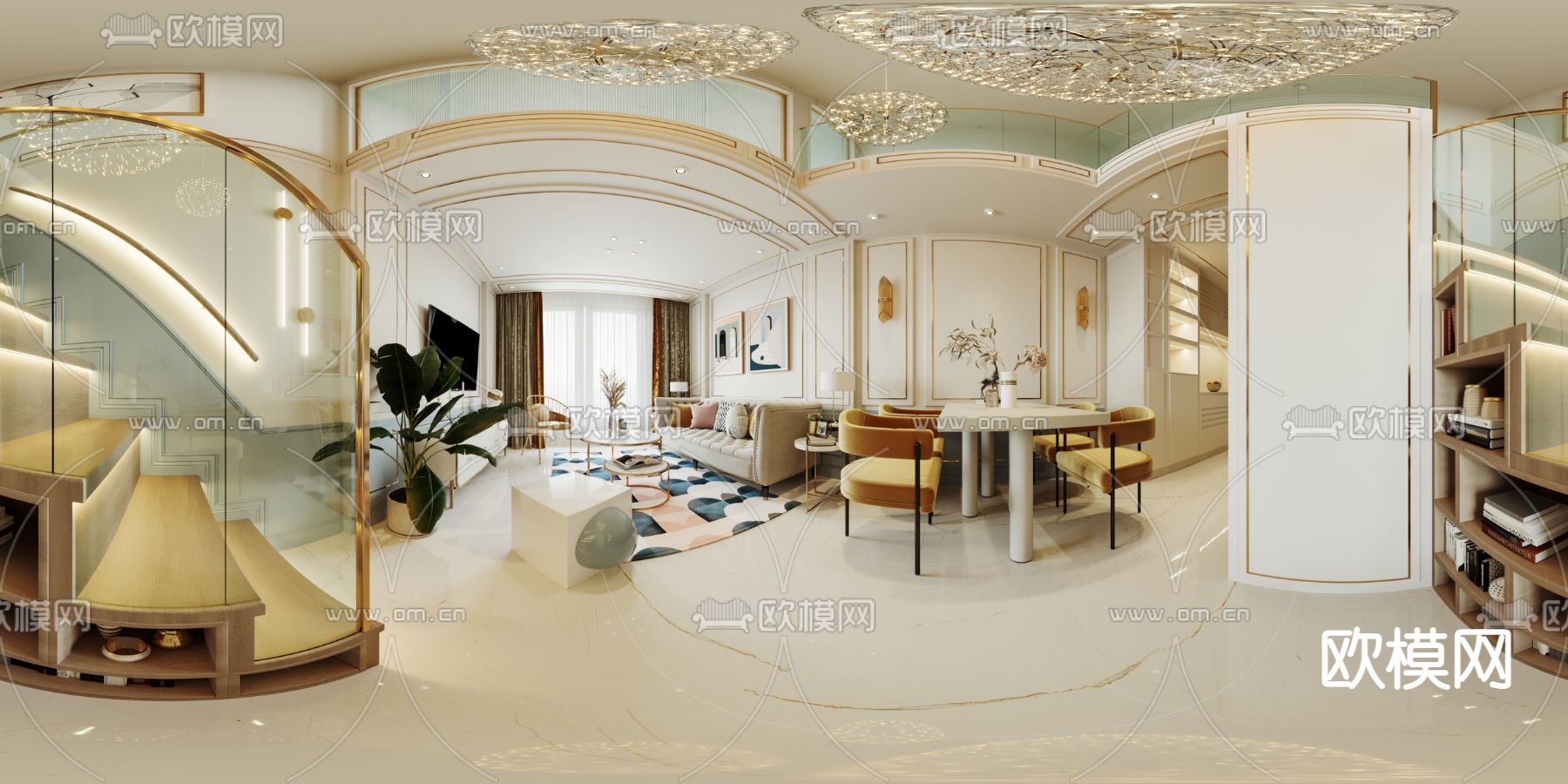 现代客餐厅VR全景3d模型下载_ID13040731_3dmax免费模型-欧模网