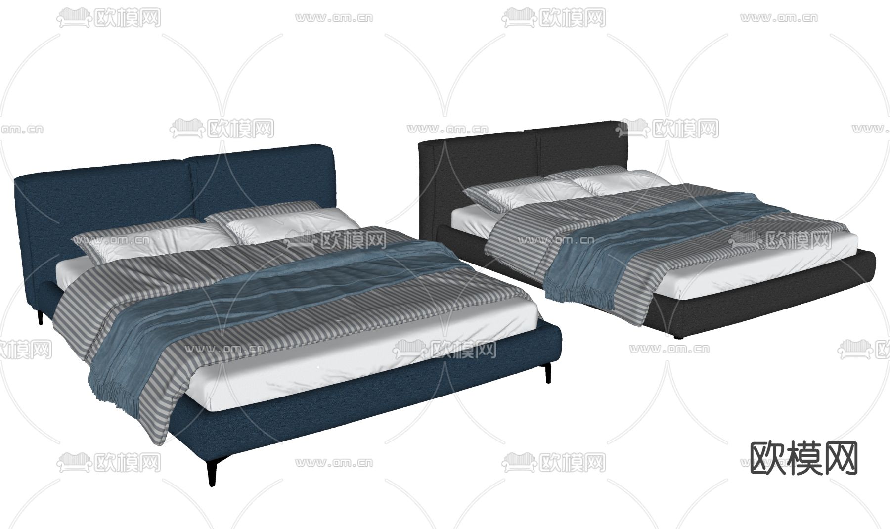现代双人床su模型下载（渲染图2）