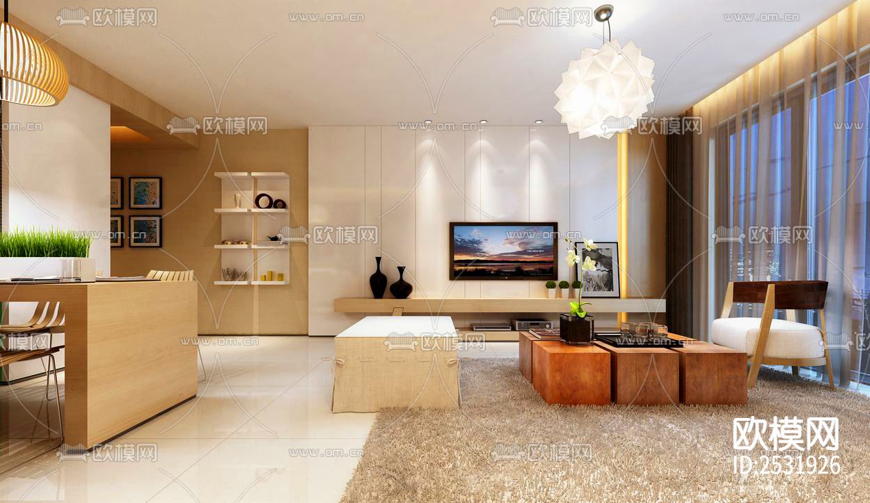 现代大平层豪宅cad施工图下载（渲染图2）