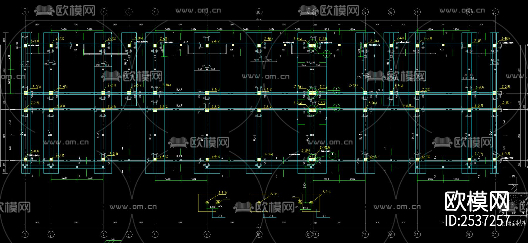 框架结构综合楼CAD施工图下载（渲染图1）