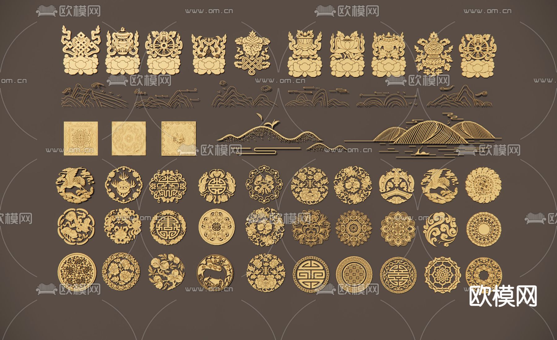 中式镂空雕花纹样su模型下载