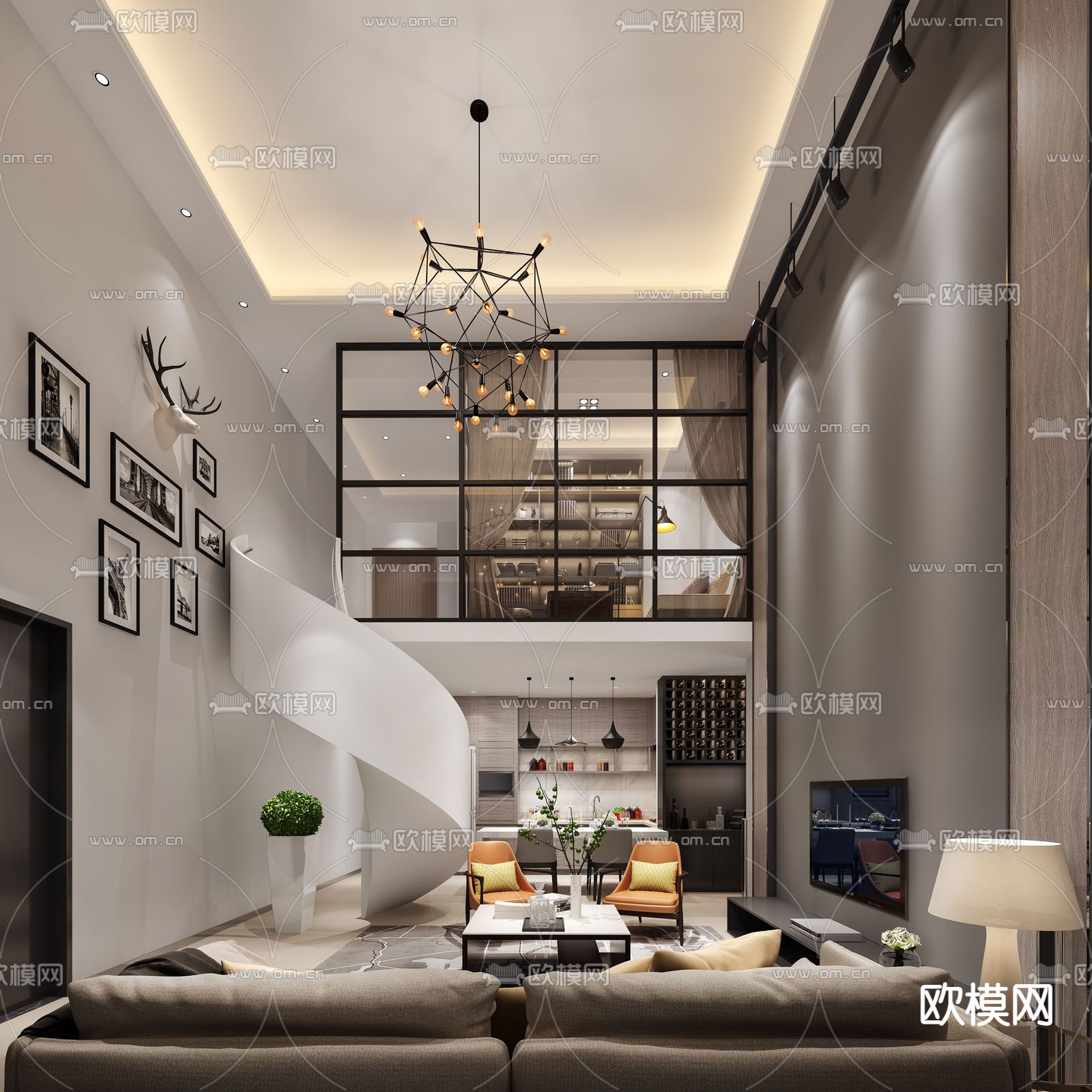 现代loft公寓su模型下载（渲染图1）