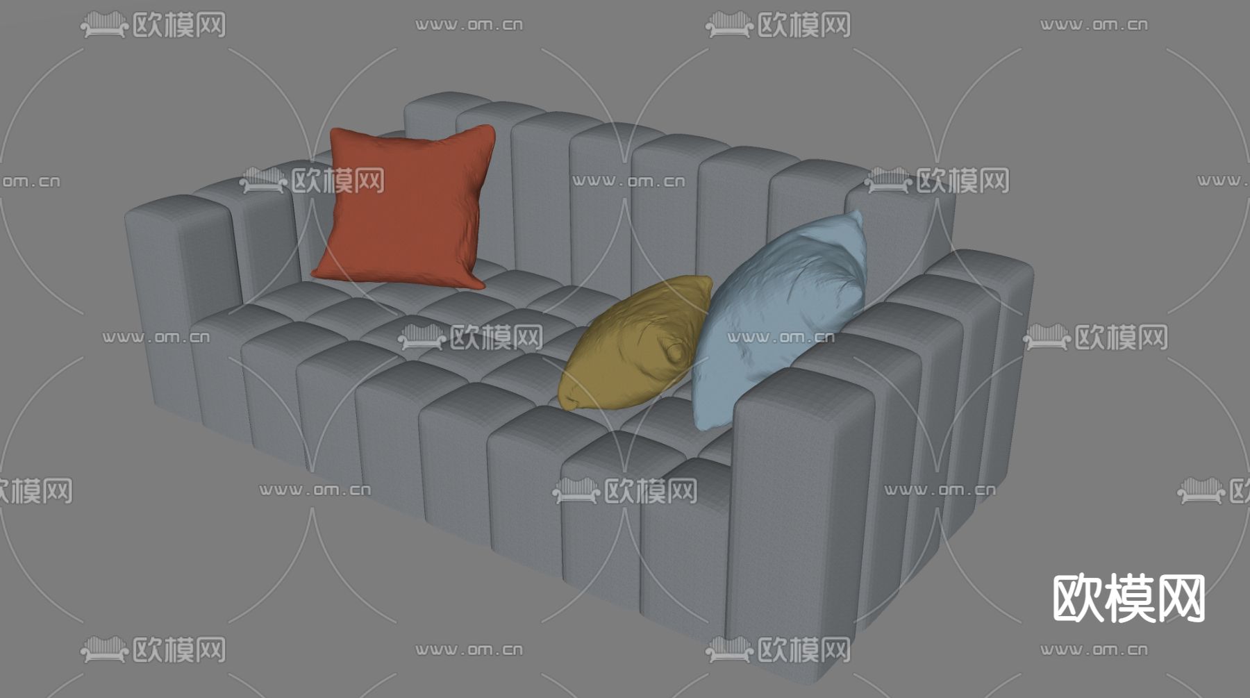 现代布艺双人沙发su模型下载（渲染图2）