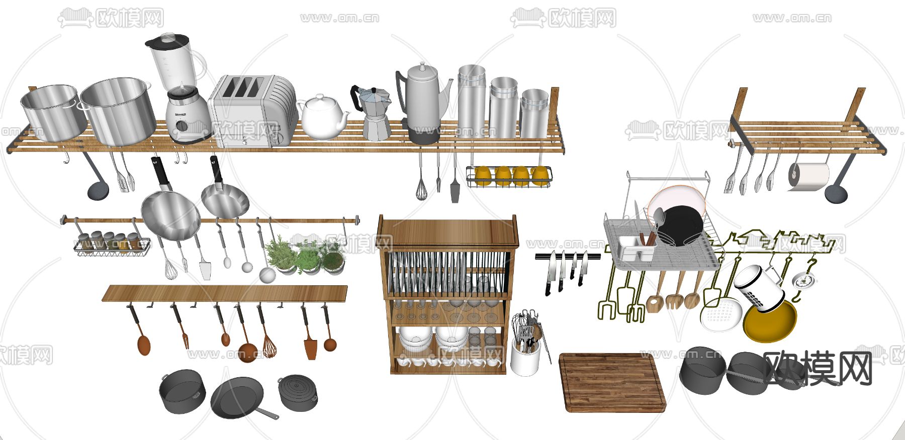 菜刀 锅碗瓢盆 调料瓶 不锈钢锅su模型下载（渲染图3）