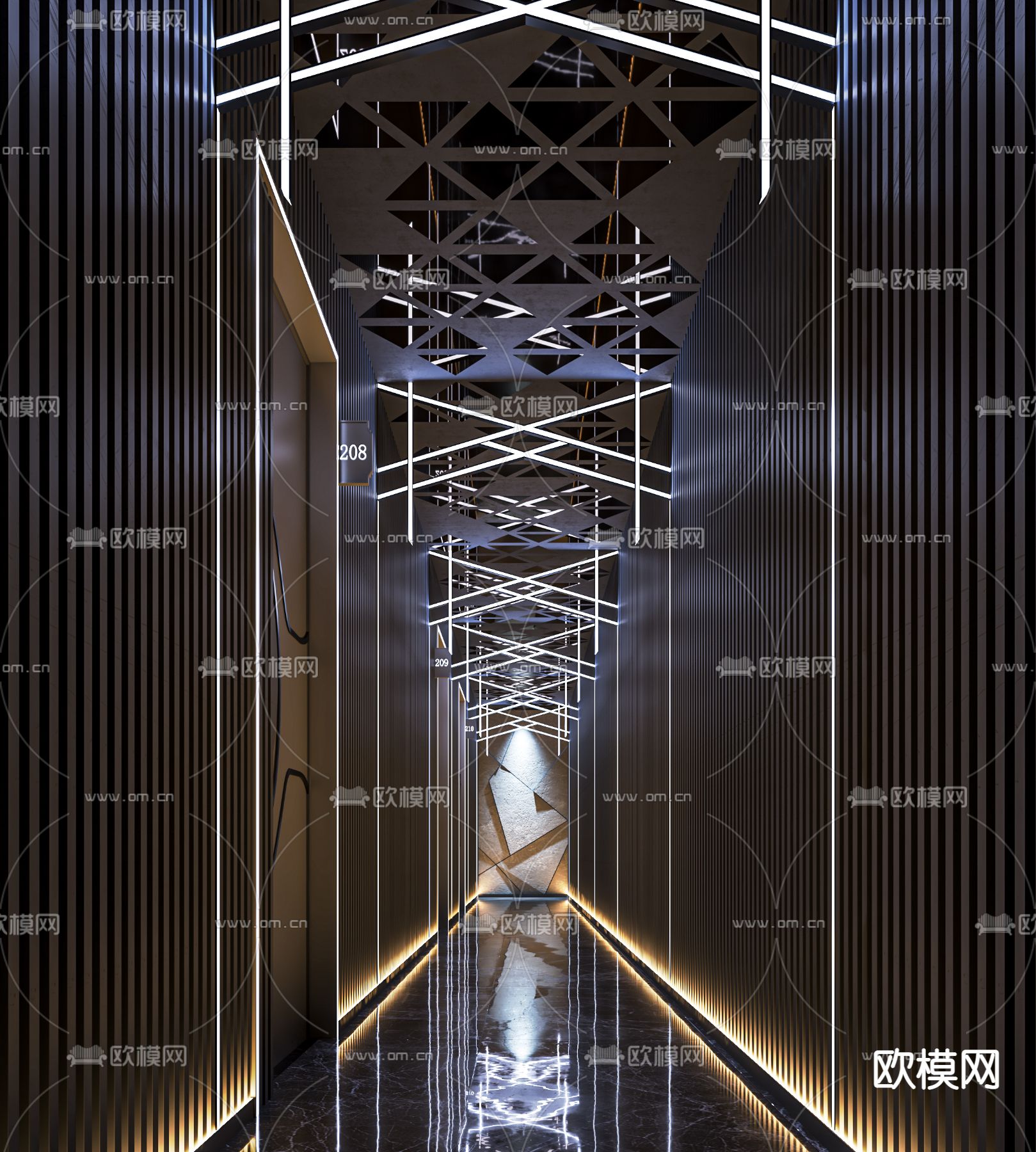 现代KTV过道su模型下载（渲染图1）