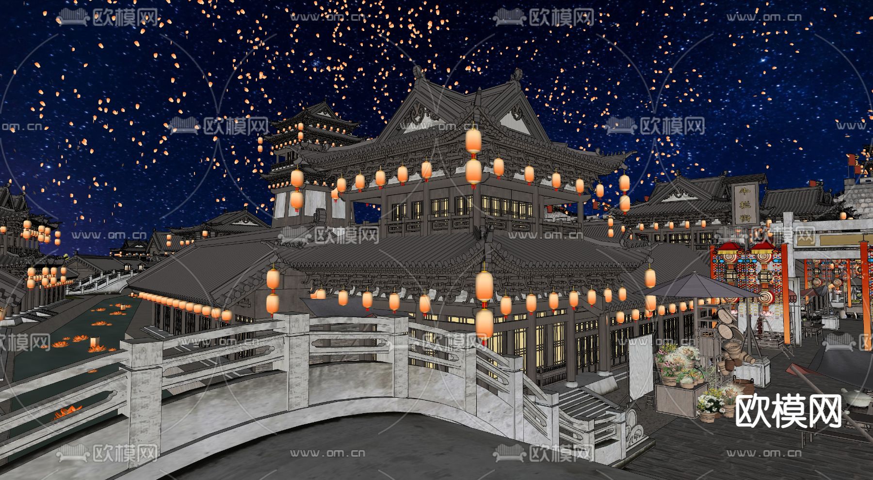 中式古城su模型下载（渲染图3）