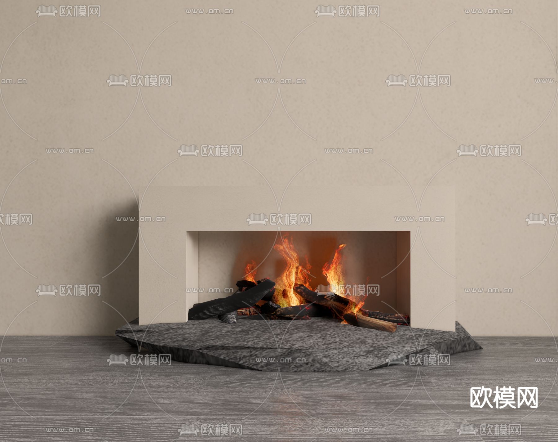 侘寂风壁炉火堆su模型下载（渲染图1）