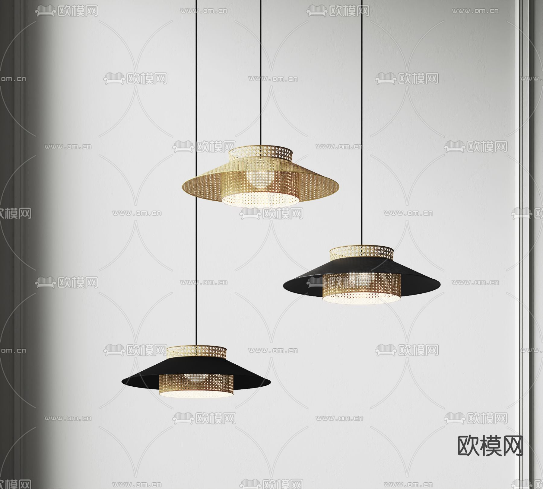 侘寂风吊灯 藤编吊灯su模型下载（渲染图1）