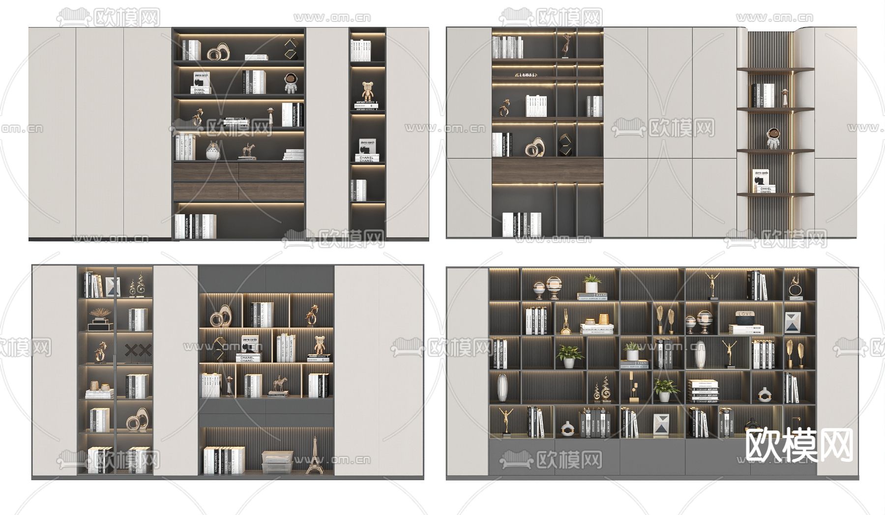现代书柜su模型下载（渲染图1）